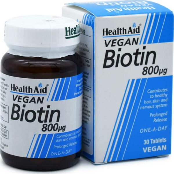 Health Aid Biotin Βιταμίνη για τα Μαλλιά, τo Δέρμα & τα Νύχια 800mcg 30 ταμπλέτες