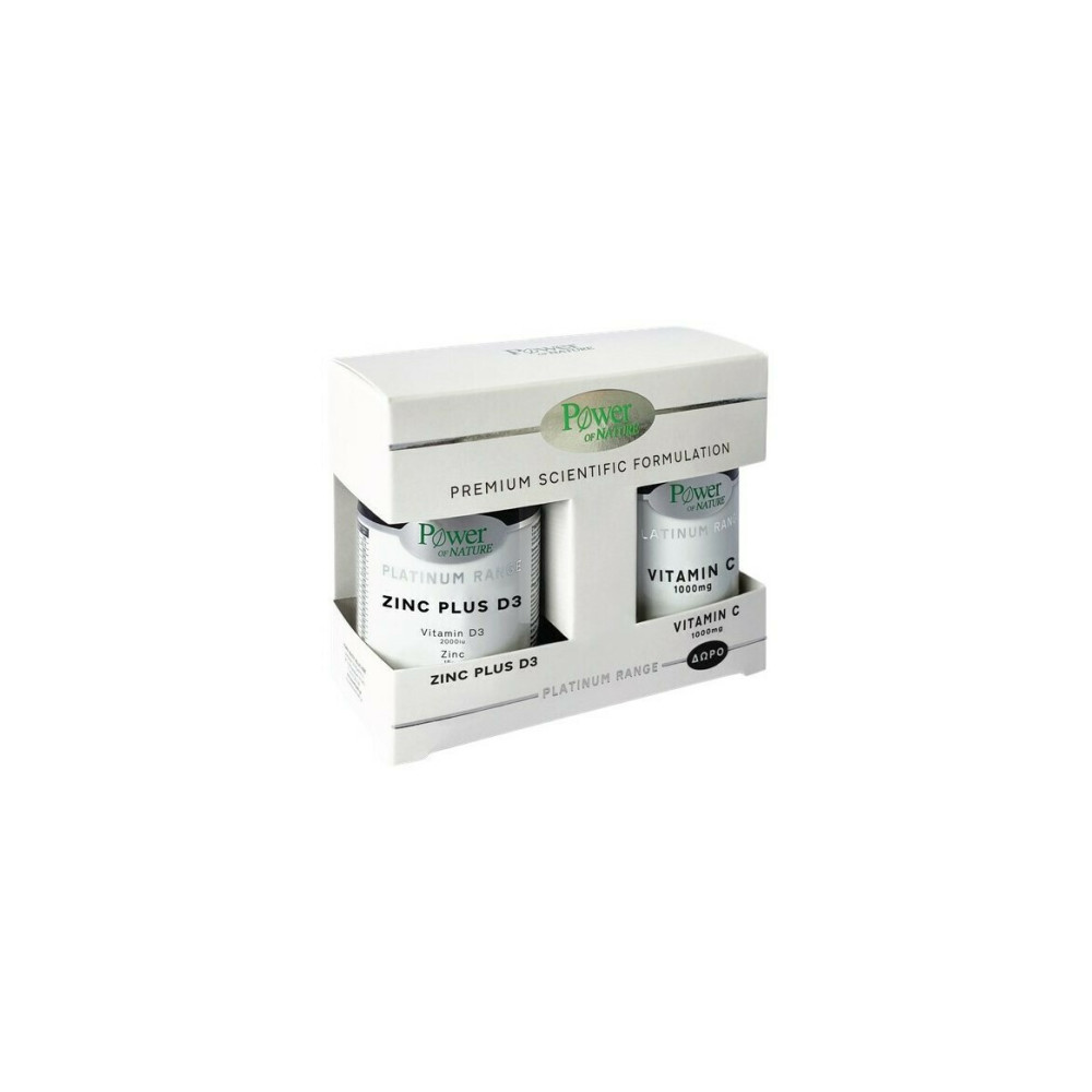 Power Of Nature Platinum Range Premium Scientific Formulation Zinc Plus D3 15mg/2000iu 30 ταμπλέτες & Vitamin C 1000mg 20 ταμπλέτες - Image 1